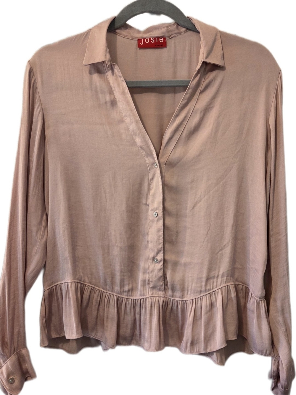 Josie Dusty Blush Ruffle-Hem Button Down Shirt